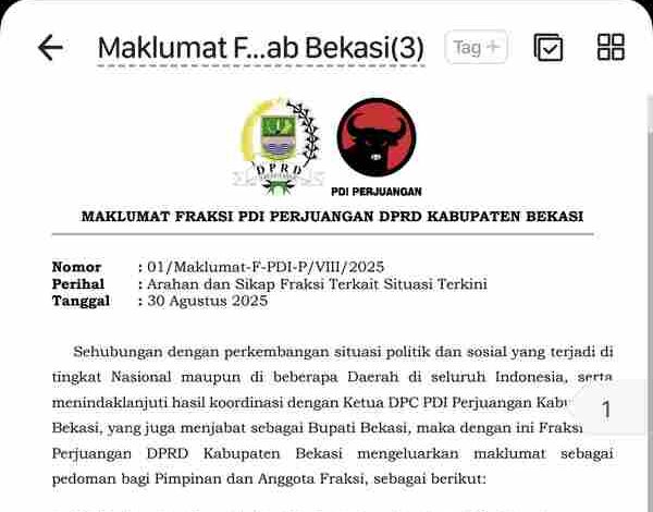 Keluarkan 7 Poin Maklumat Politik: Fraksi PDI P DPRD Kabupaten Bekasi, Jaga Bekasi